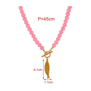 Koi Fish Statement Necklace | Coastal Summer Jewelry: Pink ,Turquoise or Hot Pink Bead
