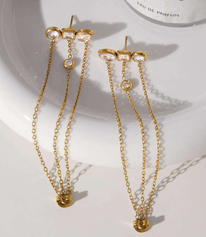 Unchained Stud Earrings | Triple CZ Chain