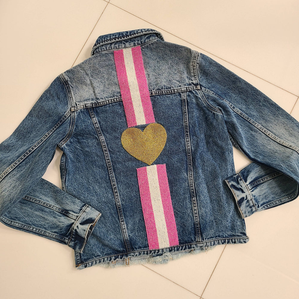 Denim Beaded Gold Heart Jacket