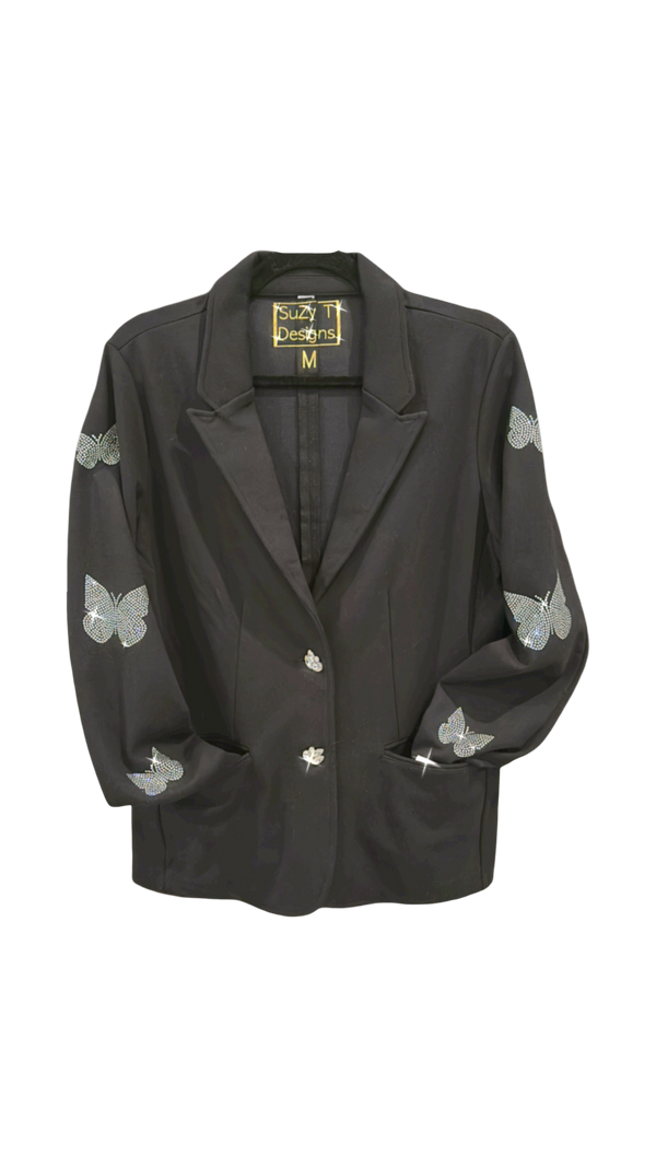 Crystal Butterfly Blazer-WOW!!!: Black / Medium