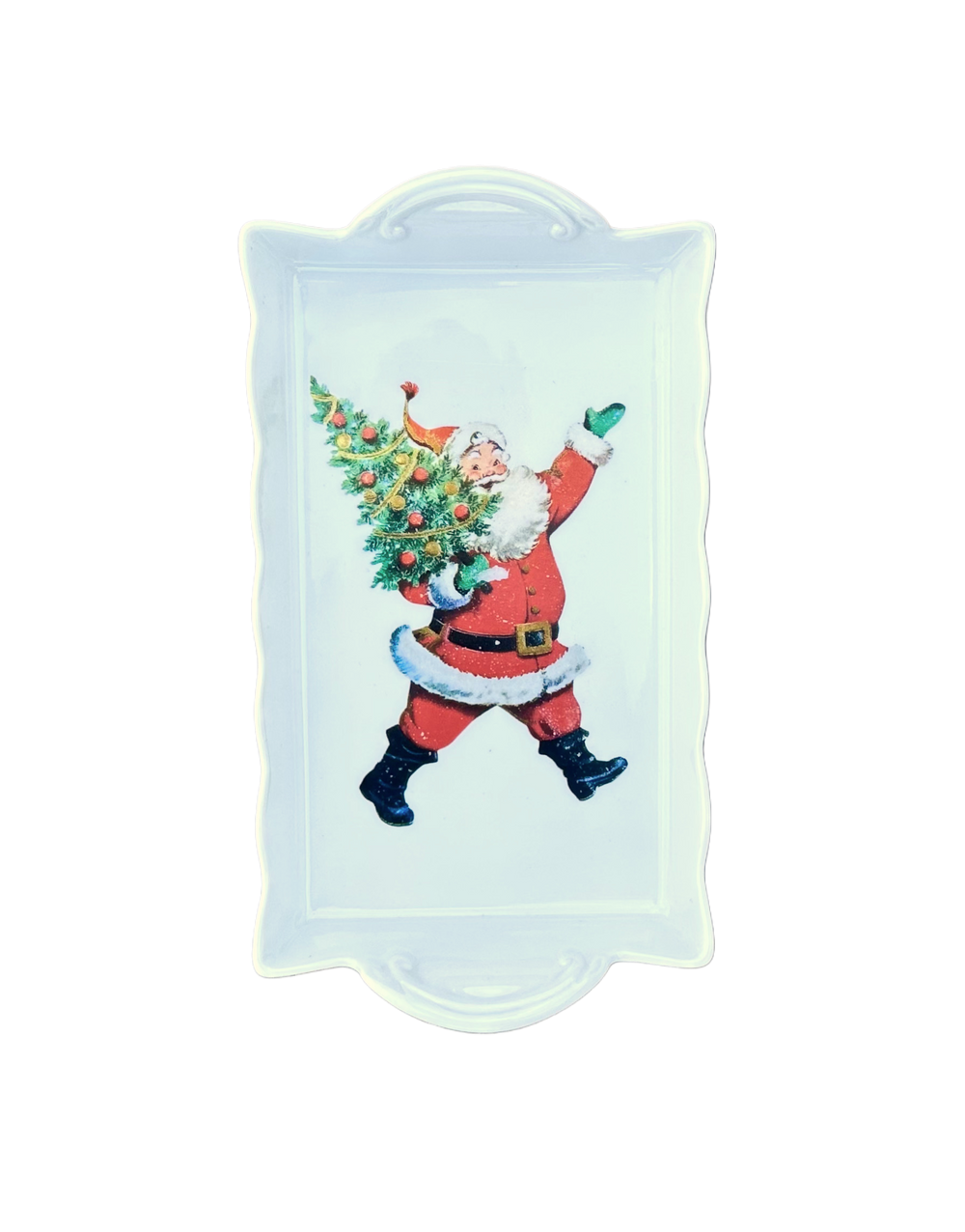 Christmas Holiday Santa, Running w/ Tree, Letter Tray