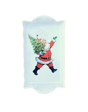 Christmas Holiday Santa, Running w/ Tree, Letter Tray
