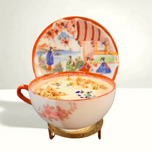 Lemongrass Violet Scented Teacup Candle | Vintage, Elegant, Unique Gift for Her: Japanese Kutani Geisha Teacup & Saucer - Large