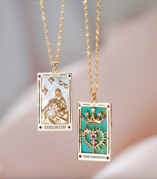 The Empress Tarot Card Necklace | Gold & Black Enamel