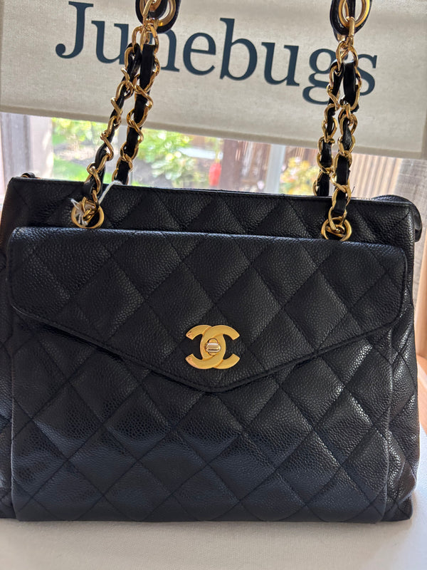 Chanel Vintage 4-Series Caviar Quilted Shoulder Tote with 24k Gold Hardware