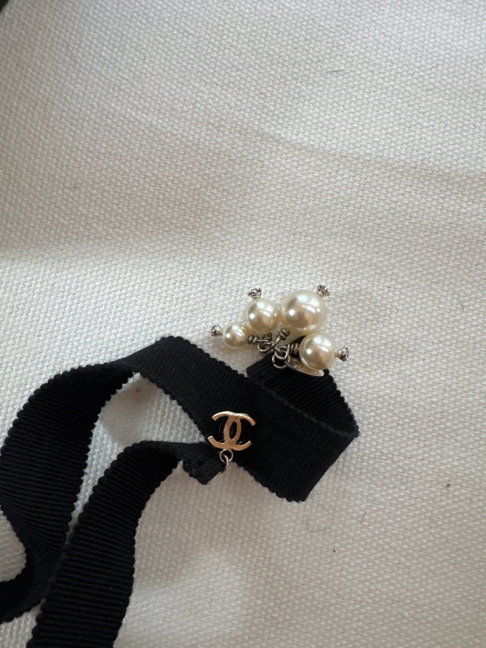 Chanel Camila black crystal pearl flower neck tie/bracelet