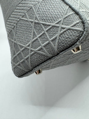 Dior Lady Dior Grey Embroidered Cannage Canvas Medium Bag - hard to find
