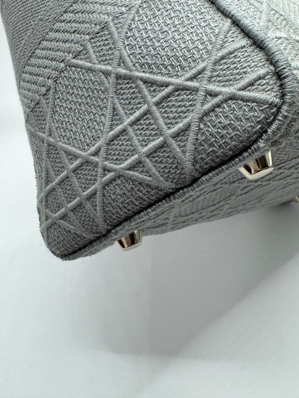 Dior Lady Dior Grey Embroidered Cannage Canvas Medium Bag - hard to find