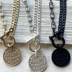 Edgy glam French champagne coin shackle necklace : Matte black