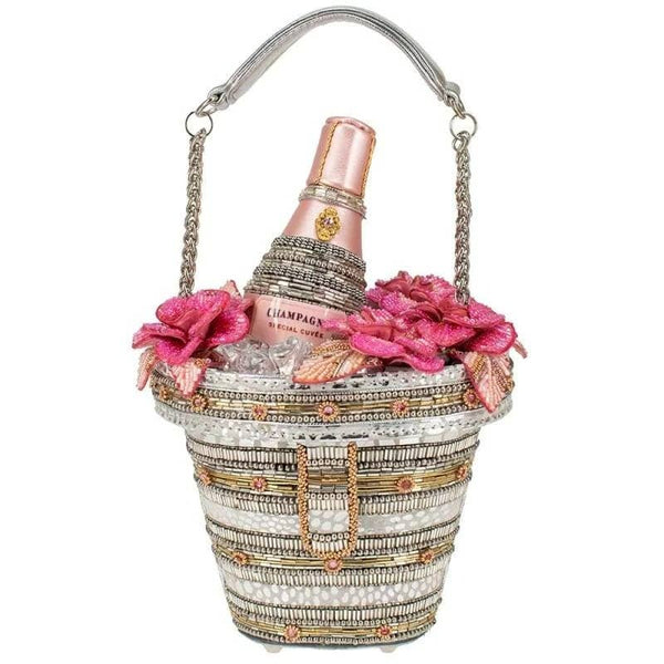 Champagne on Ice Beaded Bottle and Bucket Top-Handle Bag