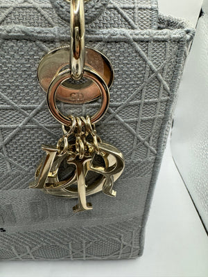 Dior Lady Dior Grey Embroidered Cannage Canvas Medium Bag - hard to find