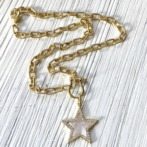 Mother of pearl star pendant necklace - Gold chunky chain