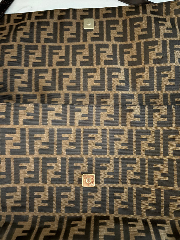 Fendi Zucca Canvas Mia Shoulder Bag – Tobacco Monogram with Flat Patent Leather Strap