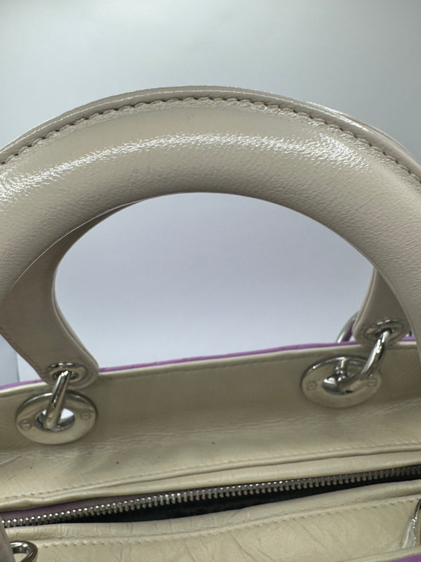 Dior Lady Dior Tri-colour Genuine Python side purple/pink/cream with SHW