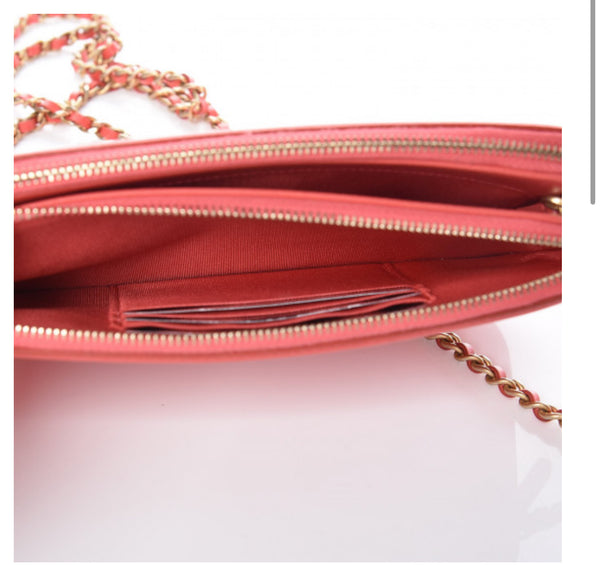 Chanel Filigree Clutch on Chain – Red Caviar Leather