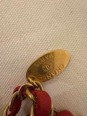 Chanel Red Medium Wrinkled calf leather Quilted Chevron Medallion Charm Surpique Flap