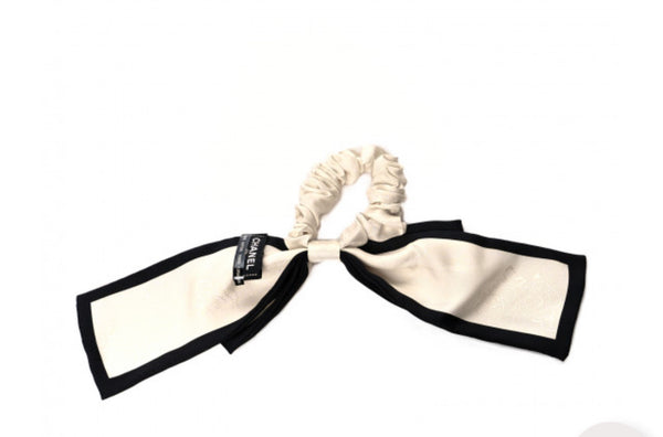 Silk Twill Hair Tie Ivory Black