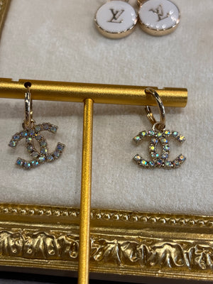 Chanel upcycled glitter CC hoop earrings