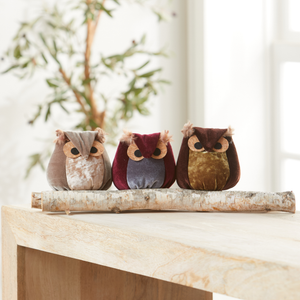 Velvet Owl Shelf Sitter - Bronze, Teal & Taupe