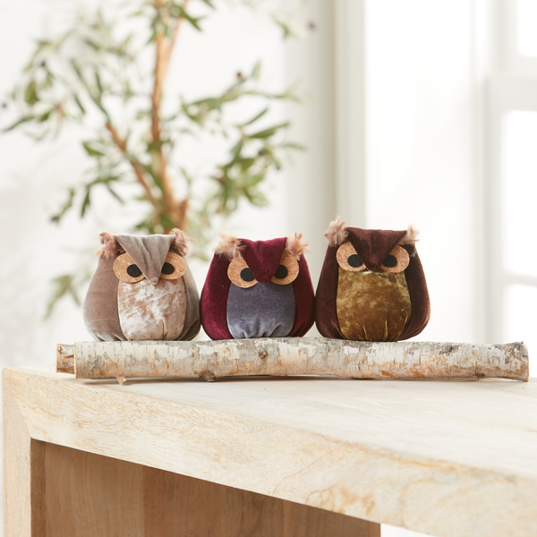 Velvet Owl Shelf Sitter - Bronze, Teal & Taupe