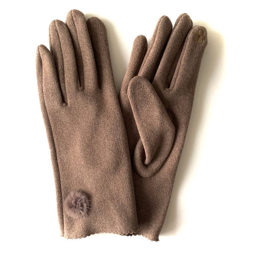 Elegant Taupe Gloves with Faux Fur Trim