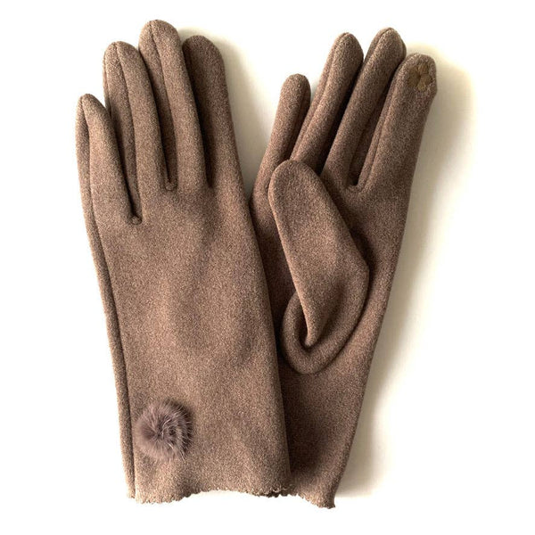 Elegant Taupe Winter Gloves with Faux Fur Trim