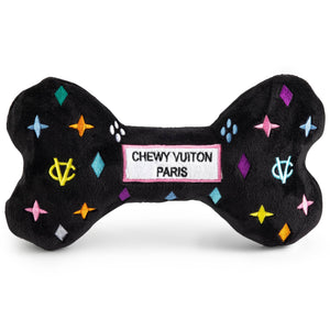 Black Monogram Chewy Vuiton Bone Squeaker Dog Toy: XL