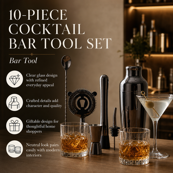 10-Piece Cocktail Bar Tool Set: Black