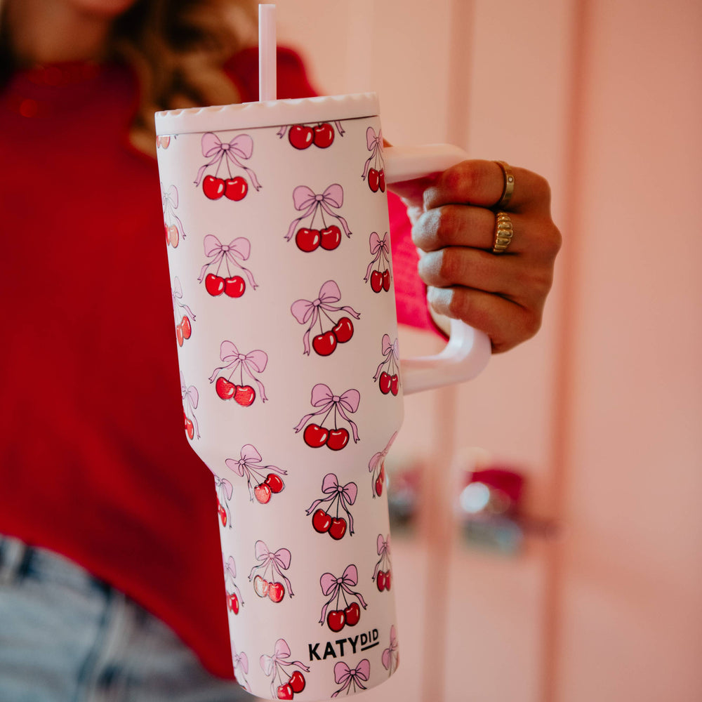 Cherry Bow Wholesale 38 Oz Valentine's Tumbler Cup: Light Pink