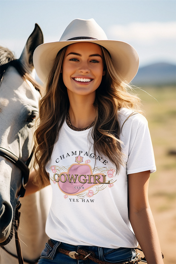 Champagne Cowgirl Graphic Cropped Hoodie
