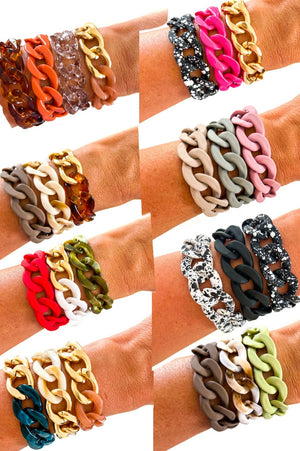 All Chunky Acrylic Chain Link Bracelet: Gold Carmel