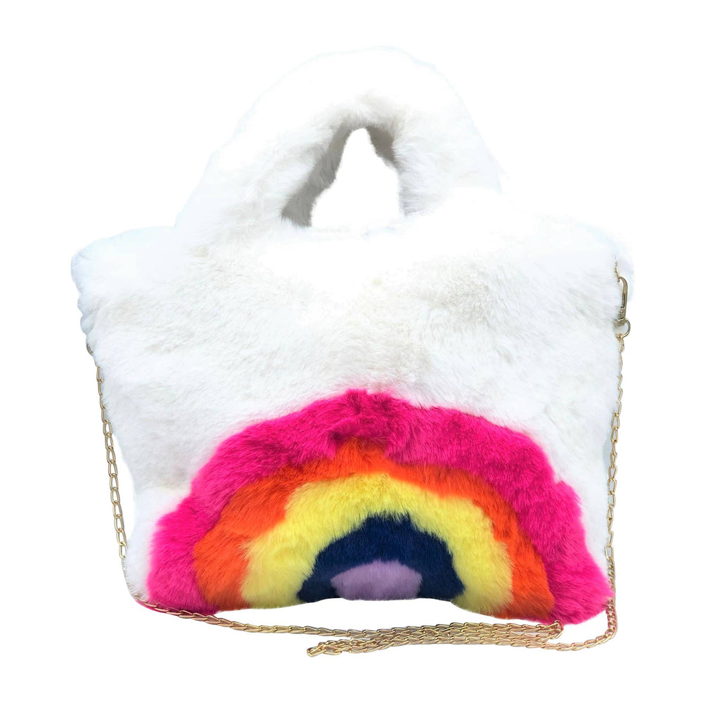 Faux Fur Fuzzy Rainbow Purse Christmas Gift for Kids: WHITE