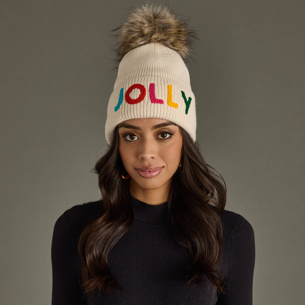 Beige Jolly Knit Pom Hat