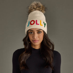 Beige Jolly Knit Pom Hat