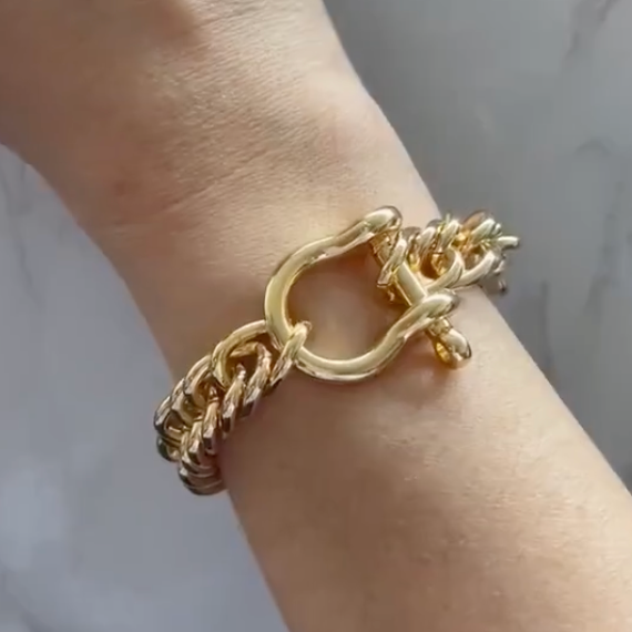 Horse Bit Carabiner Cuban Bracelet- Equestrian Steel: Yellow Gold