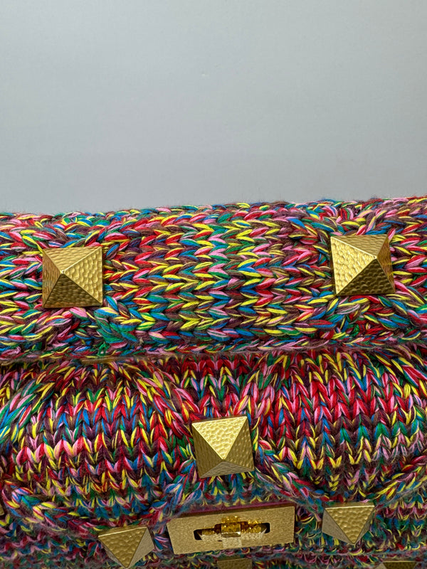 Valentino Wool Knit Multicolour Romanstud chain bag GHW