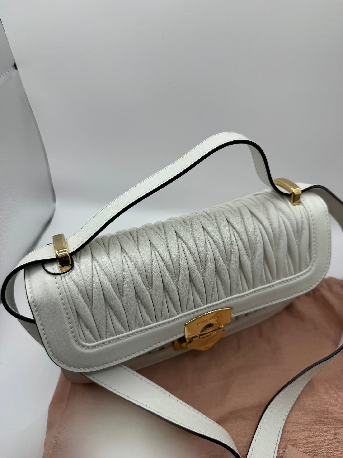 Miu Miu 2021 Nappa Matelasse White Crossbody bag with top handle - like new