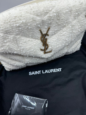 YSL Boucle Tweed Quilted Loulou Puffer Monogram Chain Satchel Crema Soft 2020