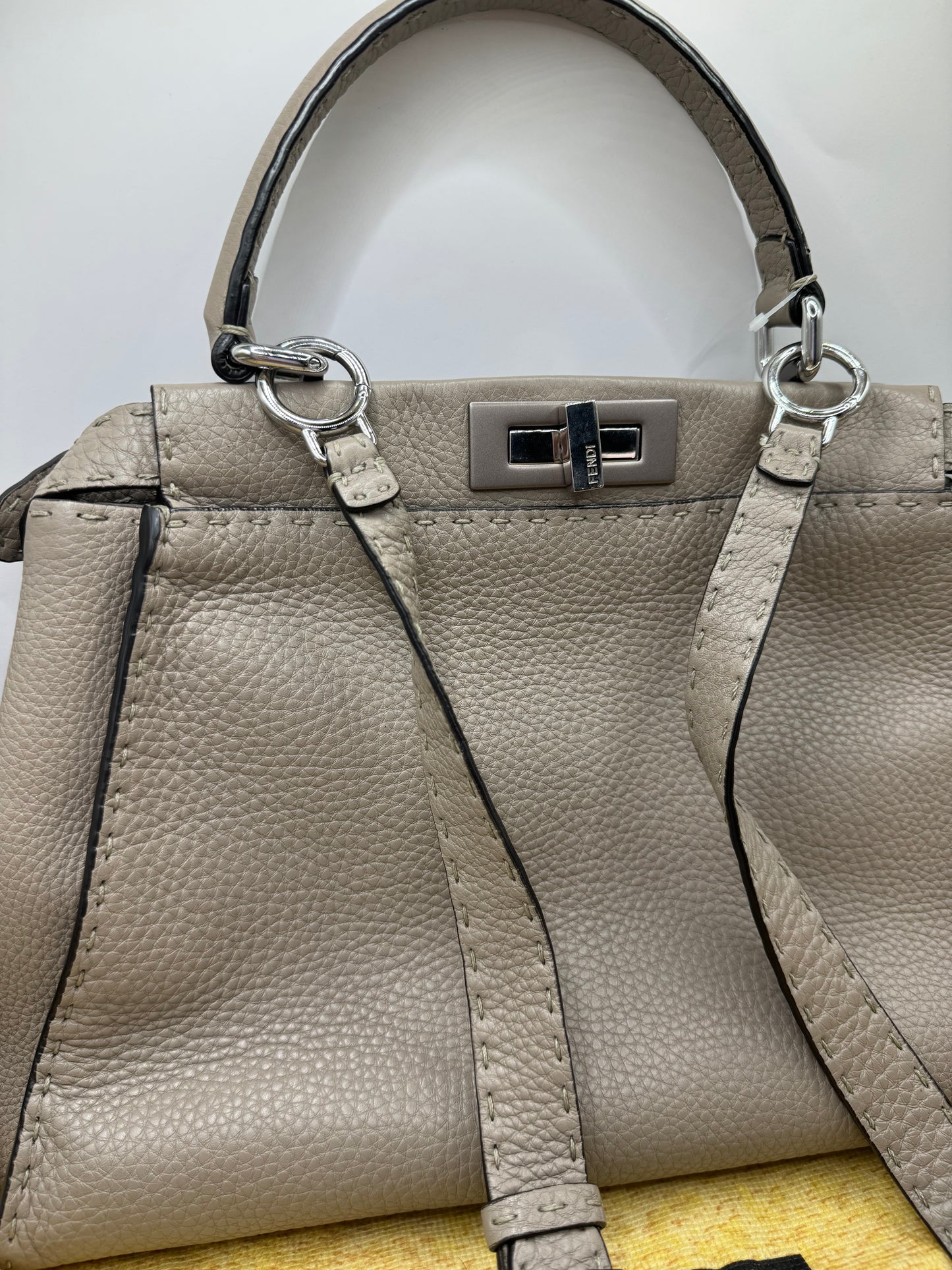 Fendi Peek a Boo Grey pebbled leather