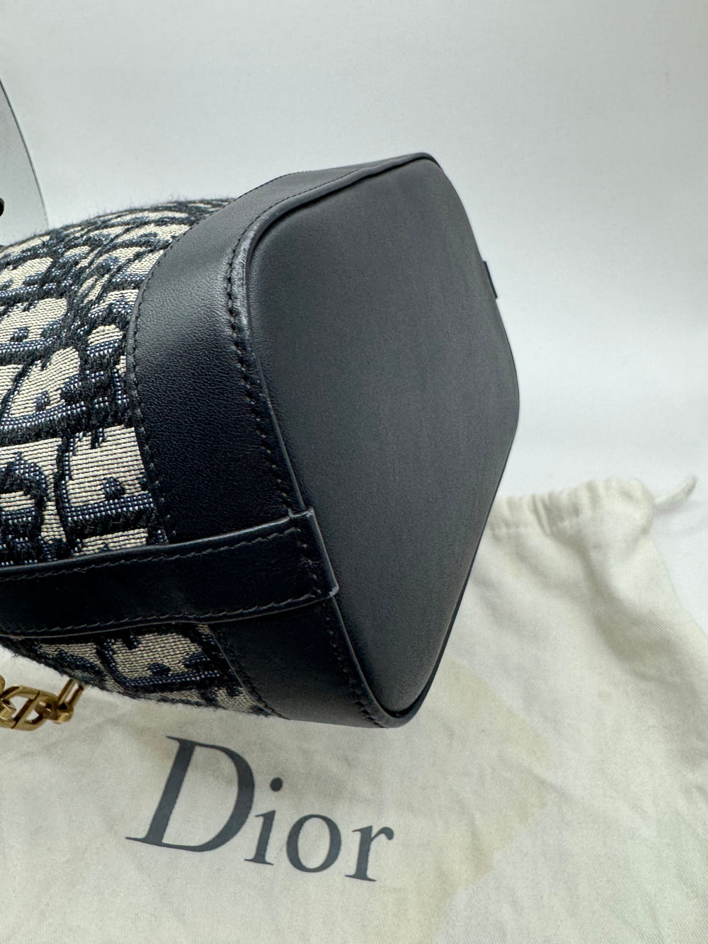 Dior Navy Oblique Canvas & Leather Mini Bucket bag