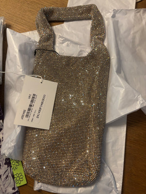 Kara Beige Crystal Mesh Wine Cooler Bag NWT