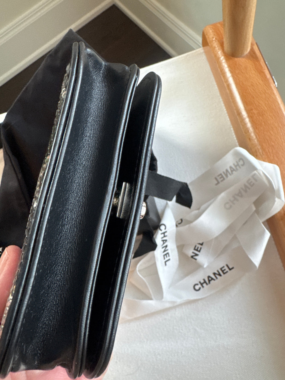 Chanel Matelasse Crystal & Strass Wallet on Chain Black