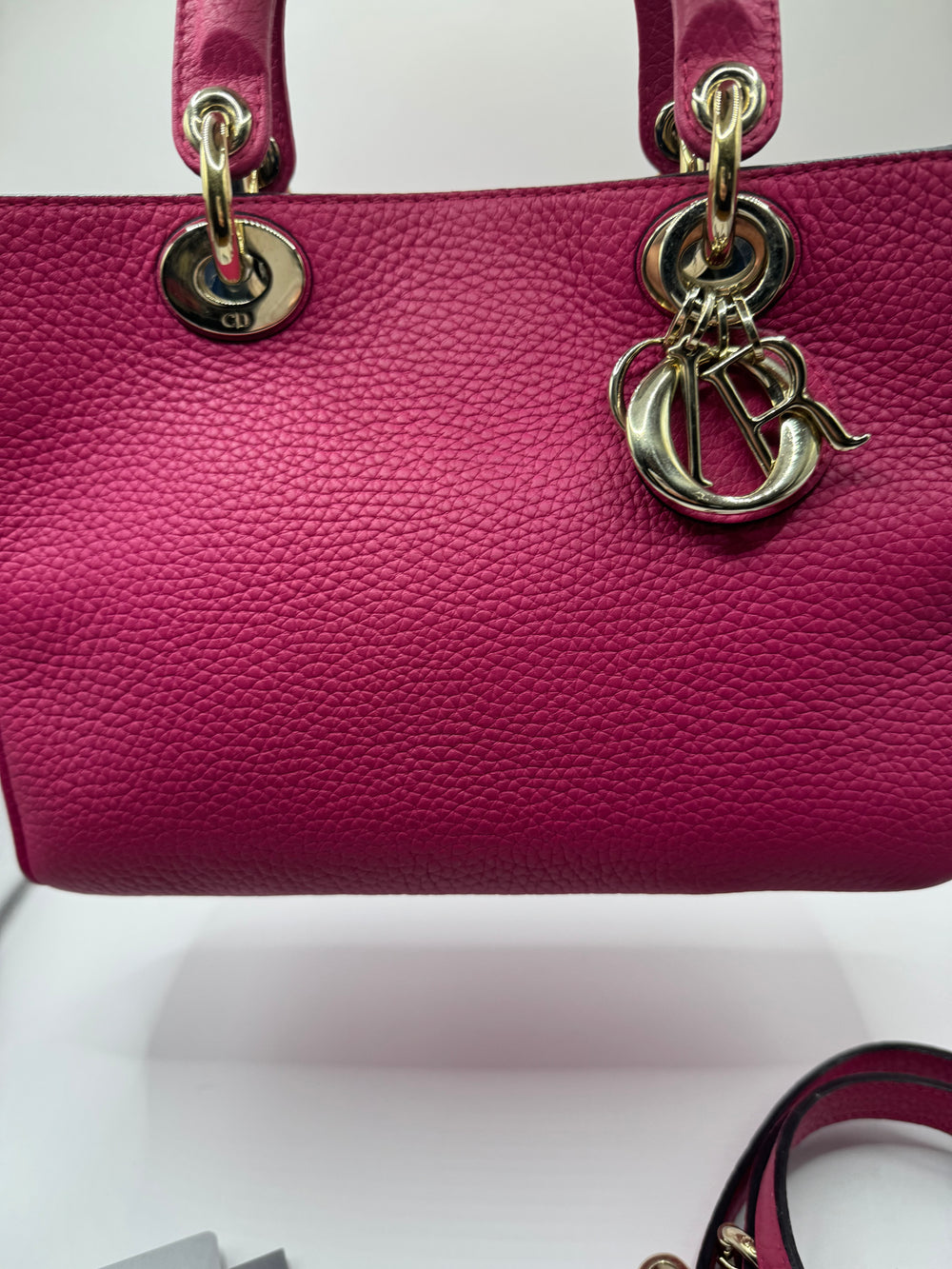 Dior Hot Pink w/ navy interior Mini Diorissimo small tote with GHW