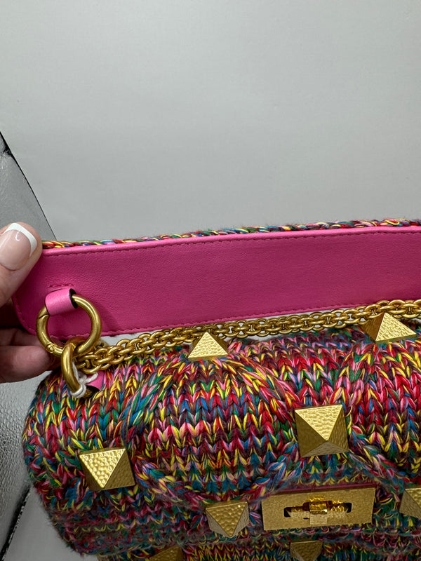 Valentino Wool Knit Multicolour Romanstud chain bag GHW