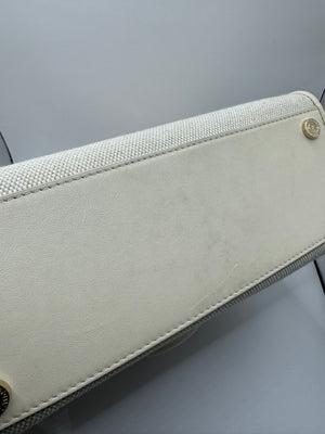 Bvlgari Cream Canvas Crystal metallic logo small Tote