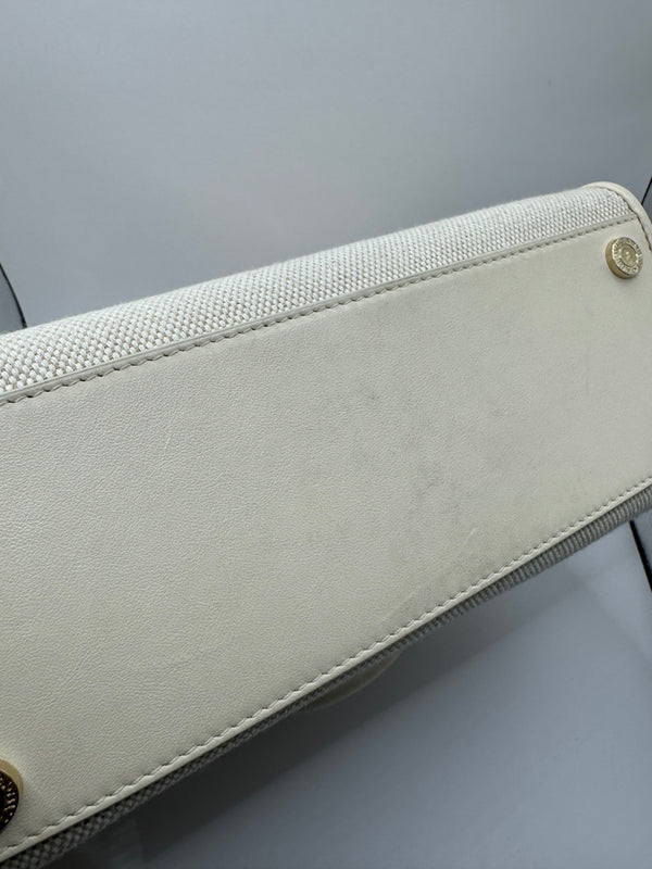 Bvlgari Cream Canvas Crystal metallic logo small Tote