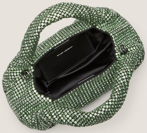 Stuart Weitzman, Crystal Moda shine bag in light green.