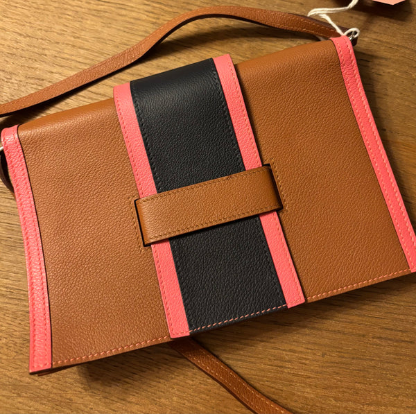 Hermès Tan/Navy/Pink Crossbody Clutch.