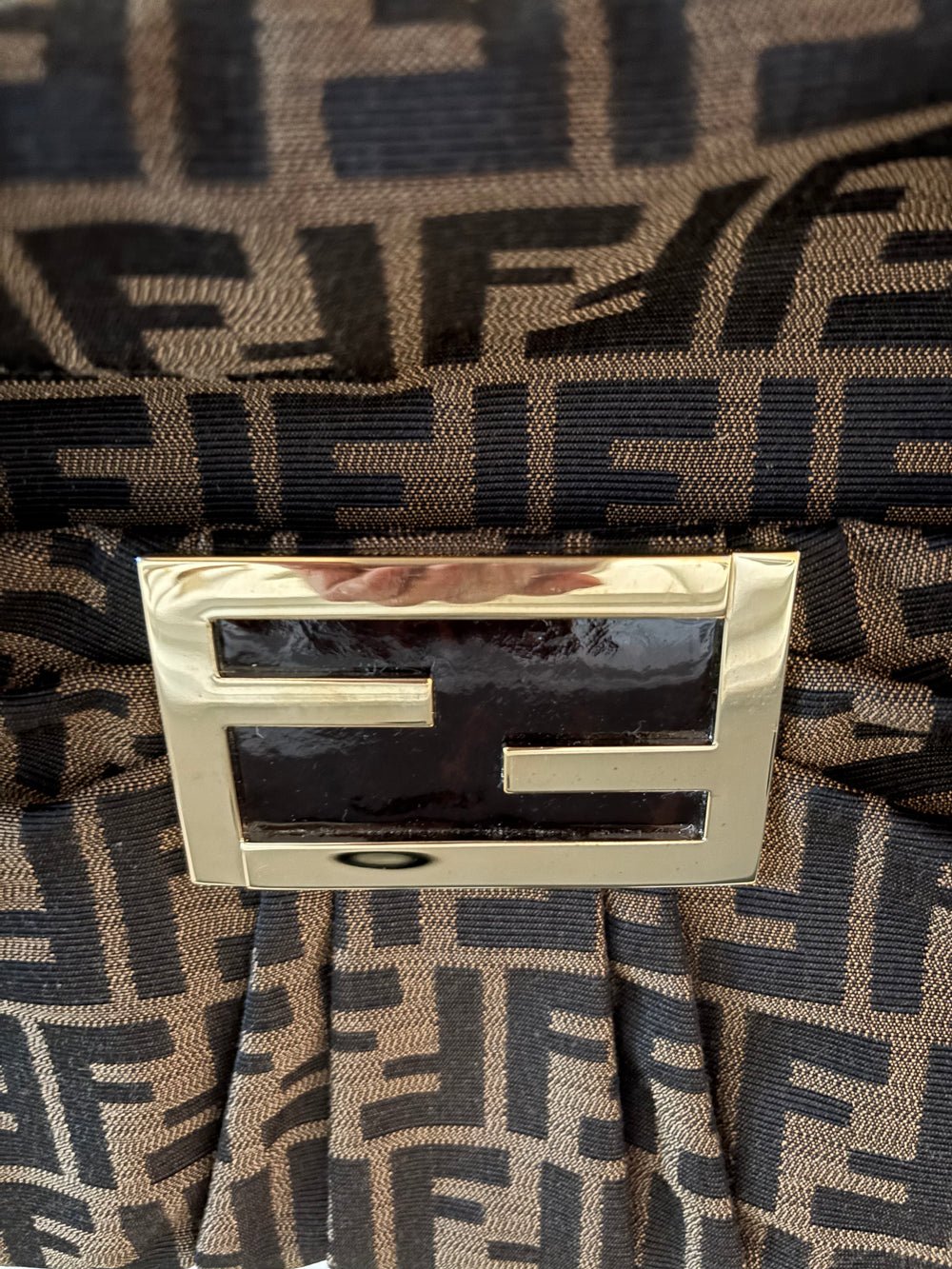 Fendi Zucca Canvas Mia Shoulder Bag – Tobacco Monogram with Flat Patent Leather Strap