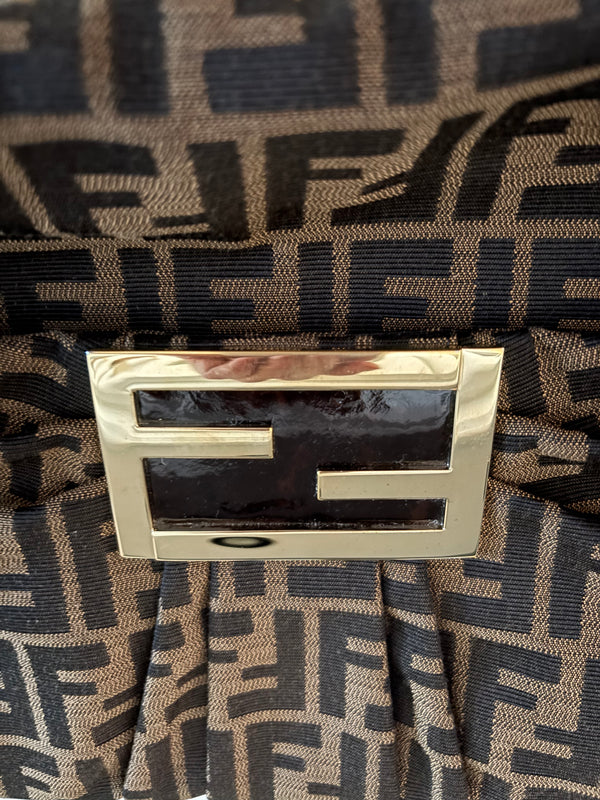 Fendi Zucca Canvas Mia Shoulder Bag – Tobacco Monogram with Flat Patent Leather Strap